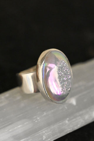 Lightbringer Angel Aura Chalcedony Druzy Ring