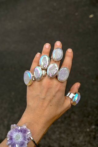 Lightbringer Angel Aura Chalcedony Druzy Ring