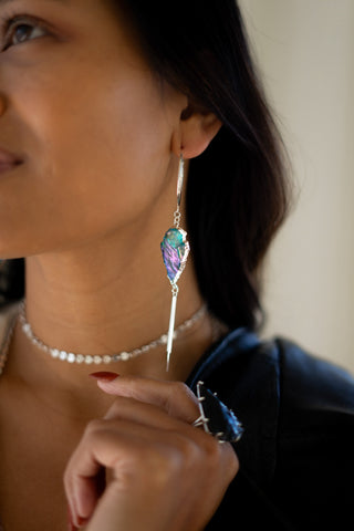 Blue Flame Aura Quartz Silver Earrings