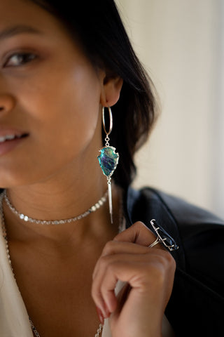 Blue Flame Aura Quartz Silver Earrings