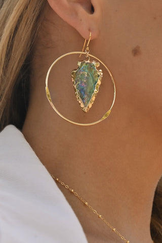 Expansion is My Mission Blue Aura Quartz Gold Hoops