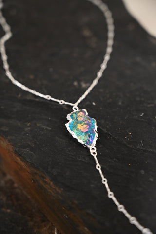 Blue Flame Aura Quartz Silver Lariat