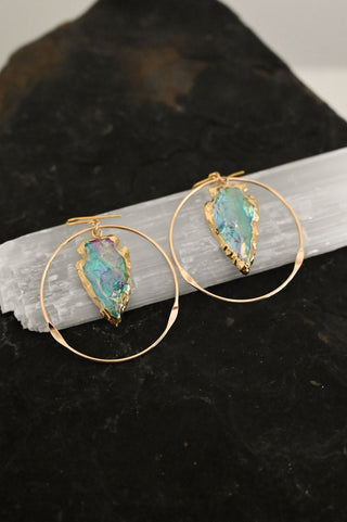 Expansion is My Mission Blue Aura Quartz Gold Hoops