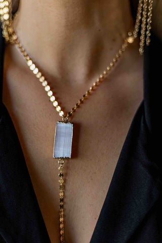 In Your Energy Selenite Lariat Gold Necklace