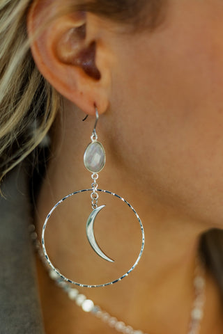 Fierce Forward Moonstone Moon Silver Hoops