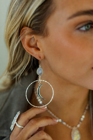 Fierce Forward Moonstone Moon Silver Hoops