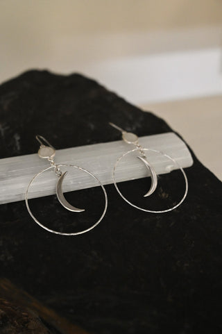 Fierce Forward Moonstone Moon Silver Hoops