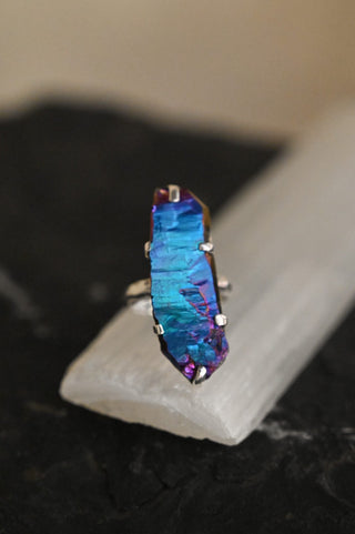 I Am Centered Rainbow Titanium Quartz Sterling Silver Ring