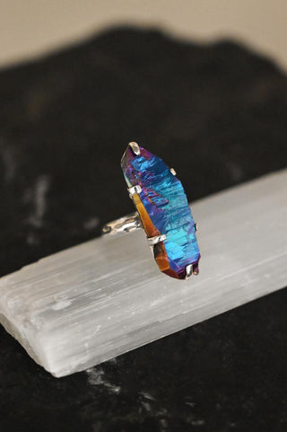 I Am Centered Rainbow Titanium Quartz Sterling Silver Ring