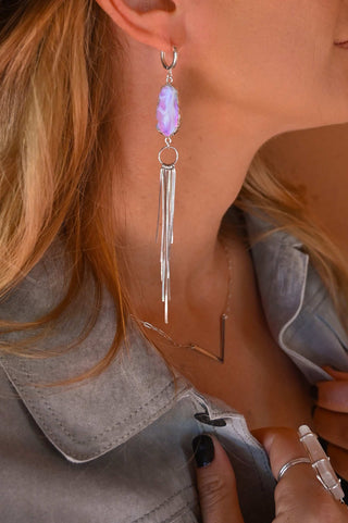 titanium agate pendant silver huggie dangle earrings