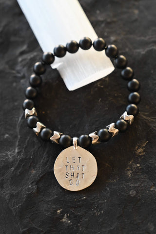 black onyx personalized charm beaded bracelet